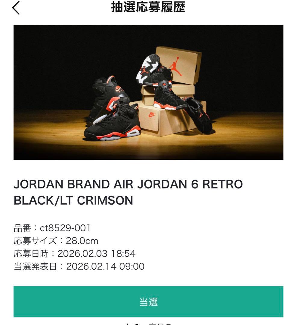 シューズ(男性用) AIR JORDAN 6 RETRO BLACK/LT CRIMSON