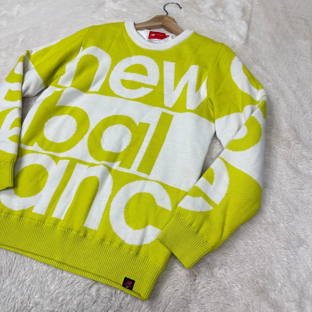✨美品✨ニューバランスゴルフ 防風 裏地付 ニット 2 L イエロー ビッグロゴ