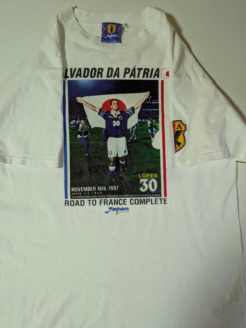 90s 日本製 サッカー日本代表　Ｔシャツ ロペスワグナー　Ｌサイズ　ホワイト