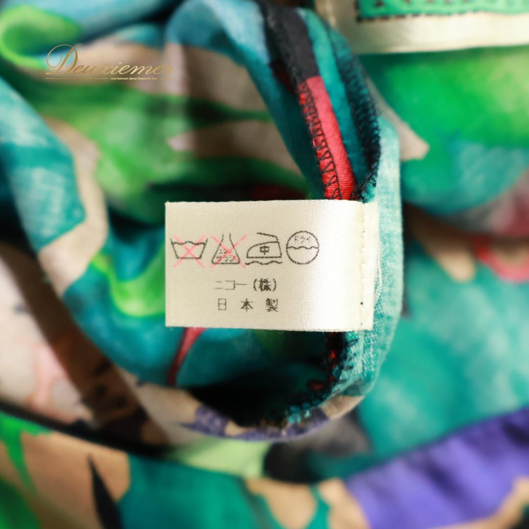 【美品 日本製 フラダンス衣装】グリーン NIKOH ワンピース ドレス 緑 黒