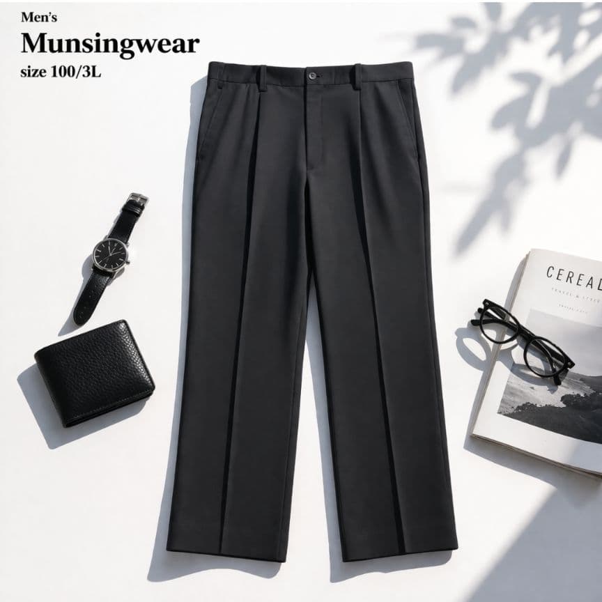 良品 マンシングウェア Munsingwear スラックス 100 黒 蓄熱