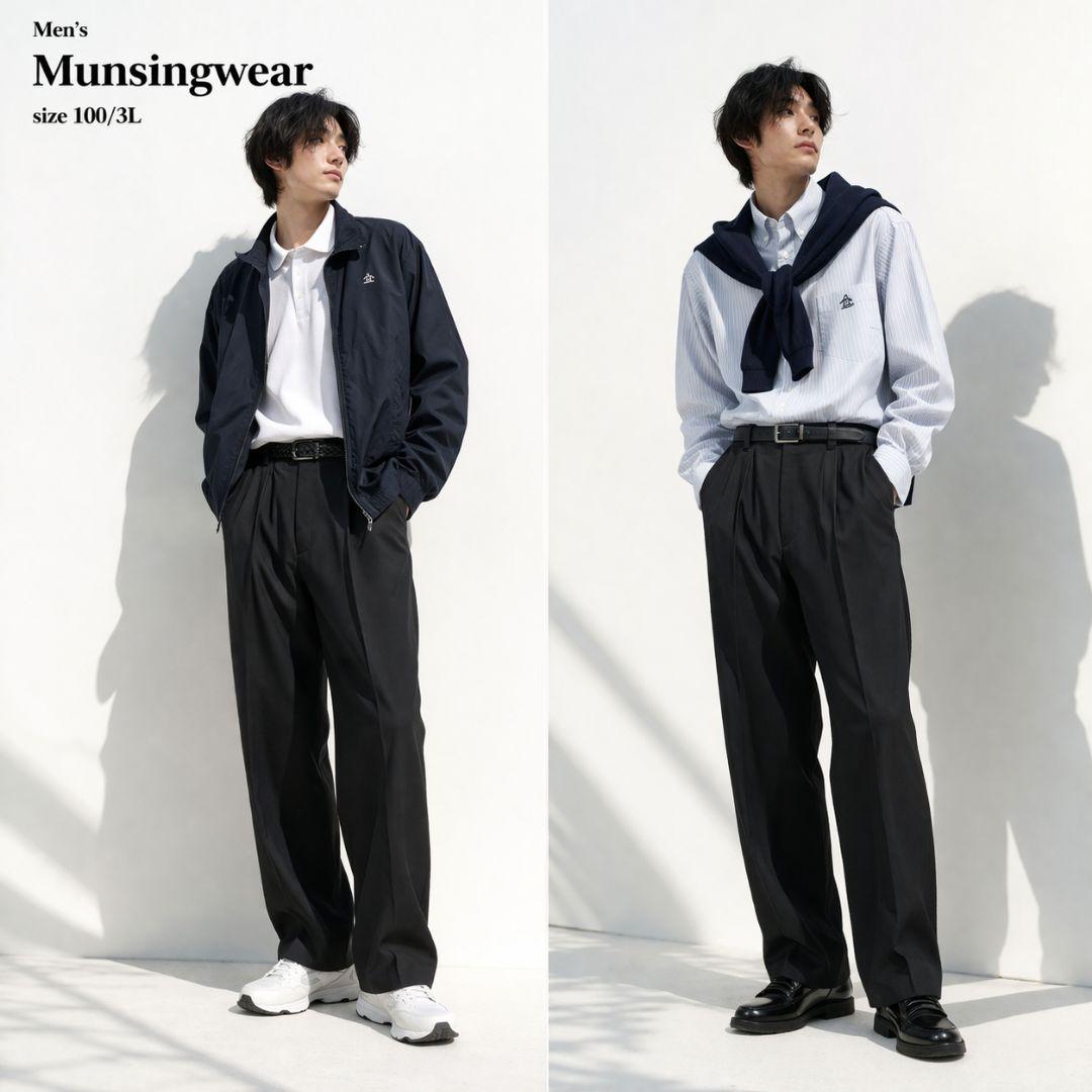 良品 マンシングウェア Munsingwear スラックス 100 黒 蓄熱
