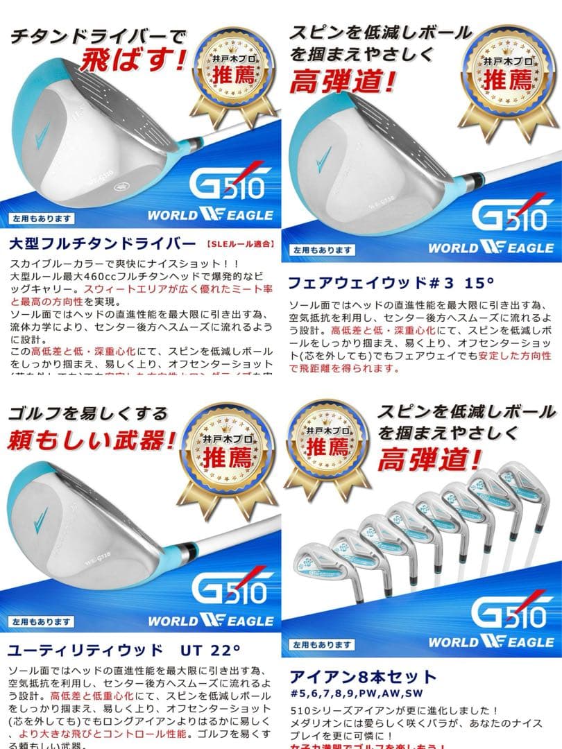 美品ワールドイーグルWORLD EAGLEレディース WE-G510ゴルフ11本