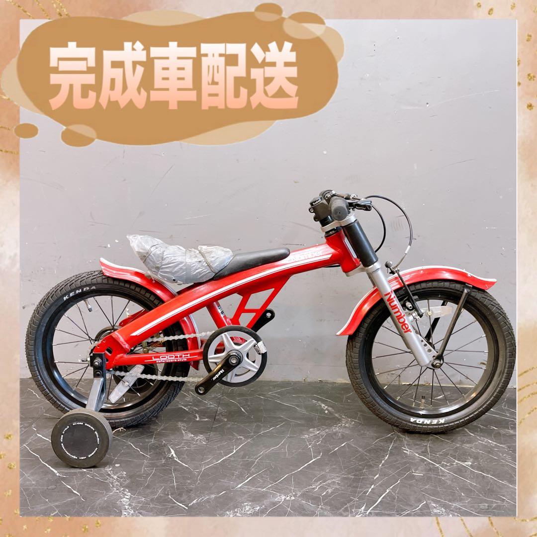 【919】アウトレット バイク風 子供車 Number レッド 補助輪付き