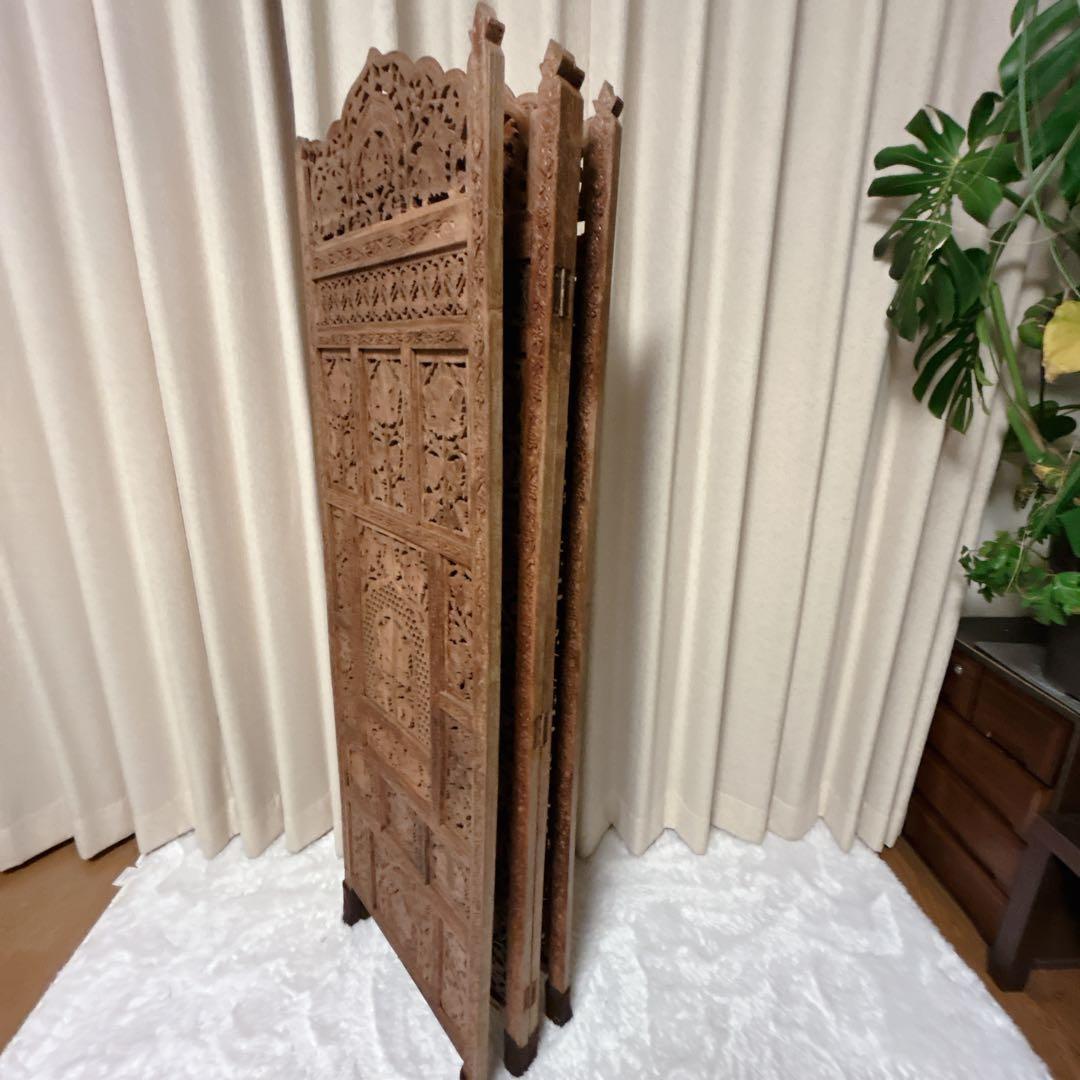 アジアン 木彫りパーテーション 4連 幅200cm×高さ155 ついたて
