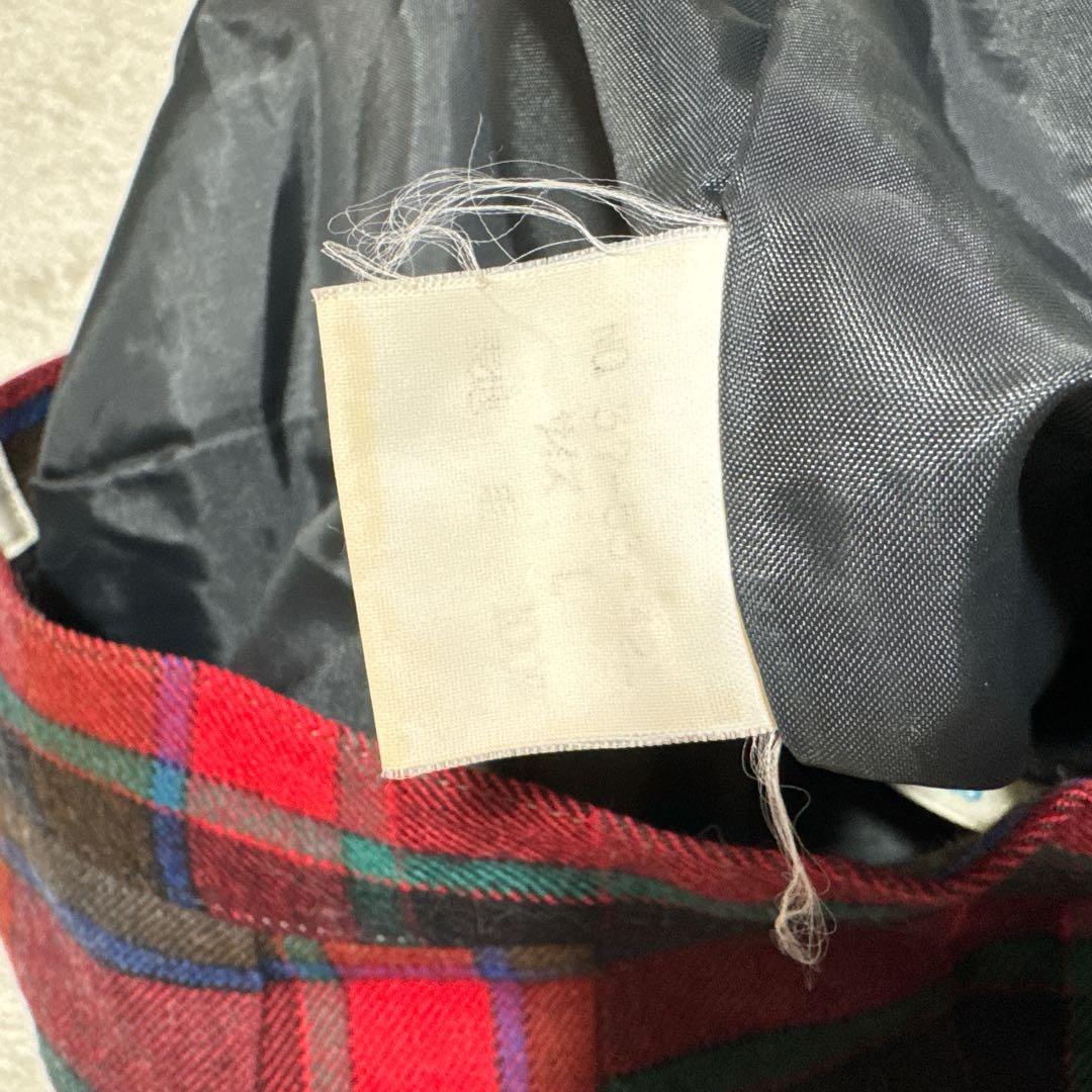 【sporutino】 毛100%レトロチェック柄ワイドパンツ 七分丈 紺ブレ