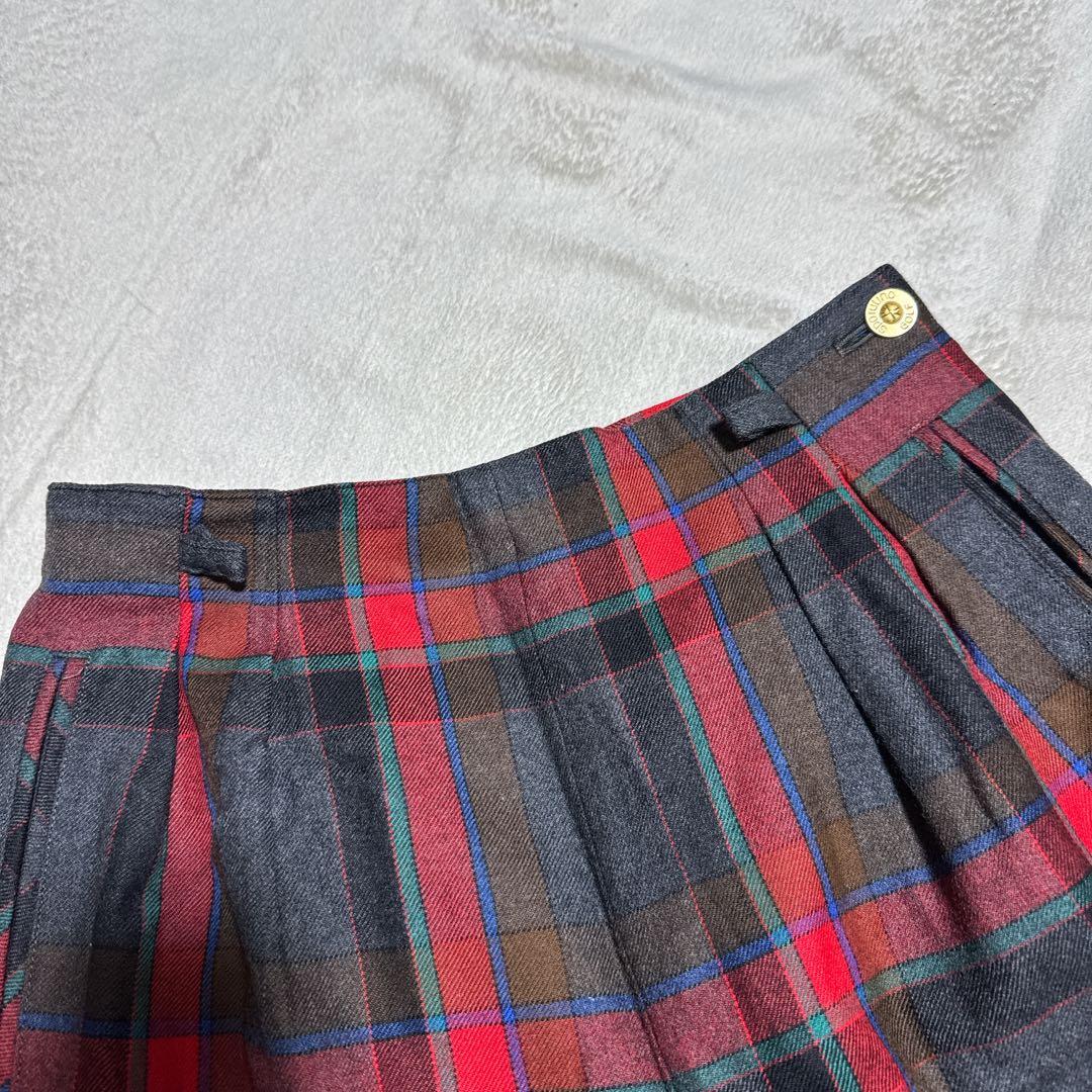 【sporutino】 毛100%レトロチェック柄ワイドパンツ 七分丈 紺ブレ