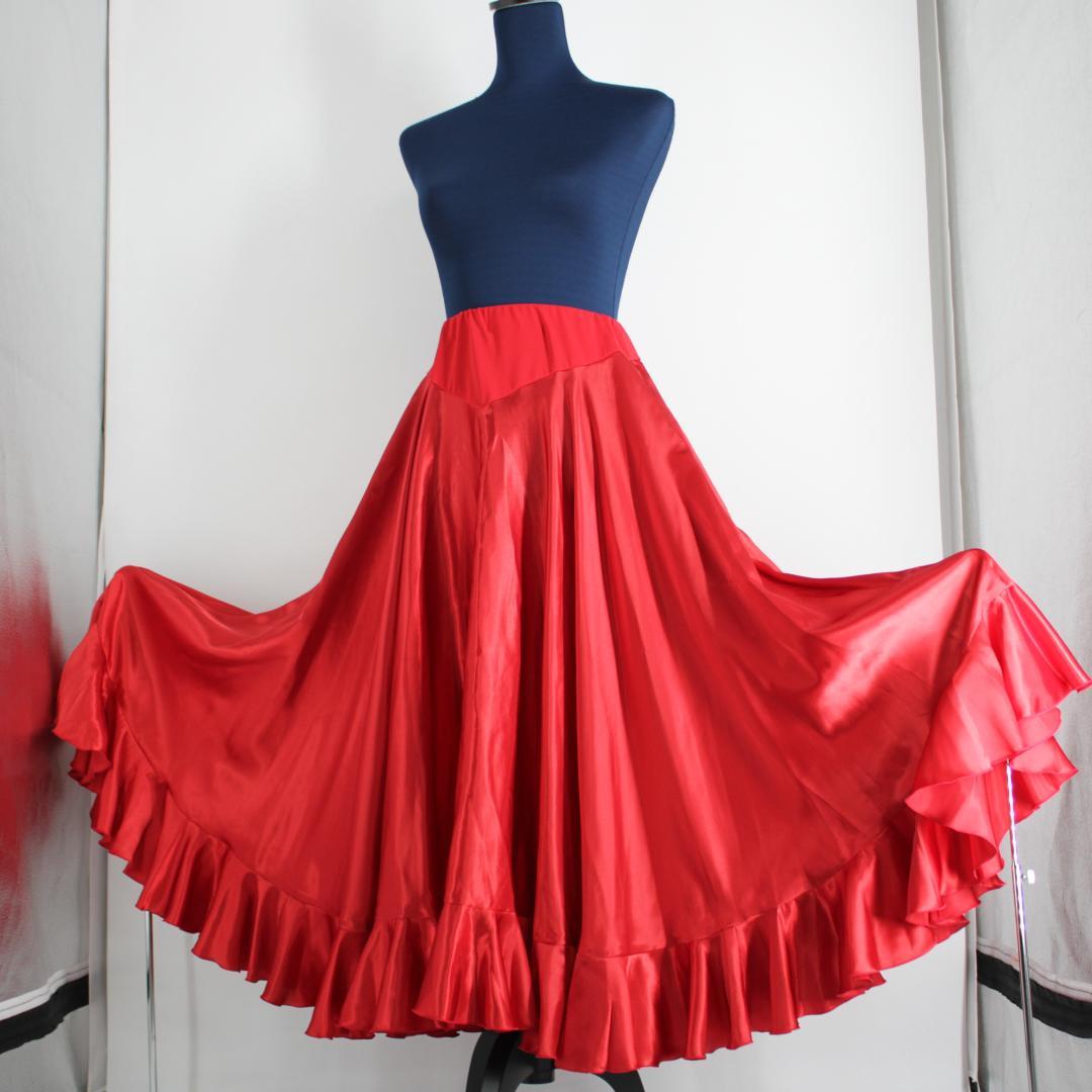 【美品 日本製 社交ダンス衣装】レッド CHACOTT スカート 赤 光沢 無地