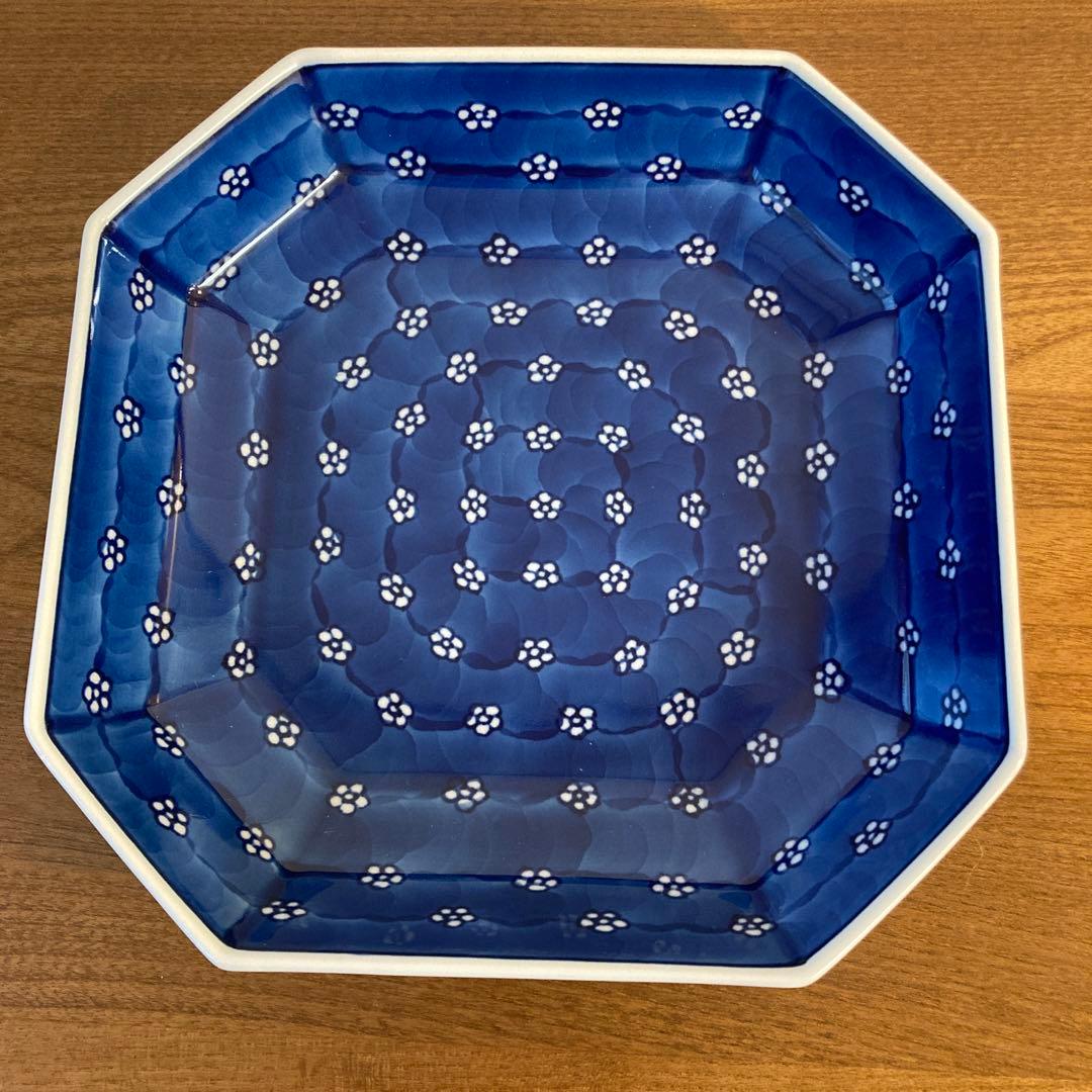 源右衛門窯　染付梅地紋　方皿　栞　箱