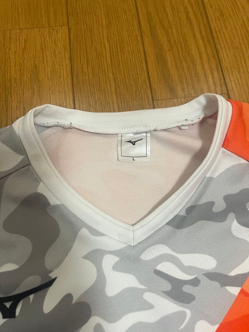 Mizuno 迷彩柄 Tシャツ オレンジ/グレー Lサイズ
