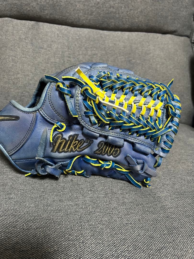 NIKE 硬式グローブ 青 nike pro 2005 激レア 紐交換 中古