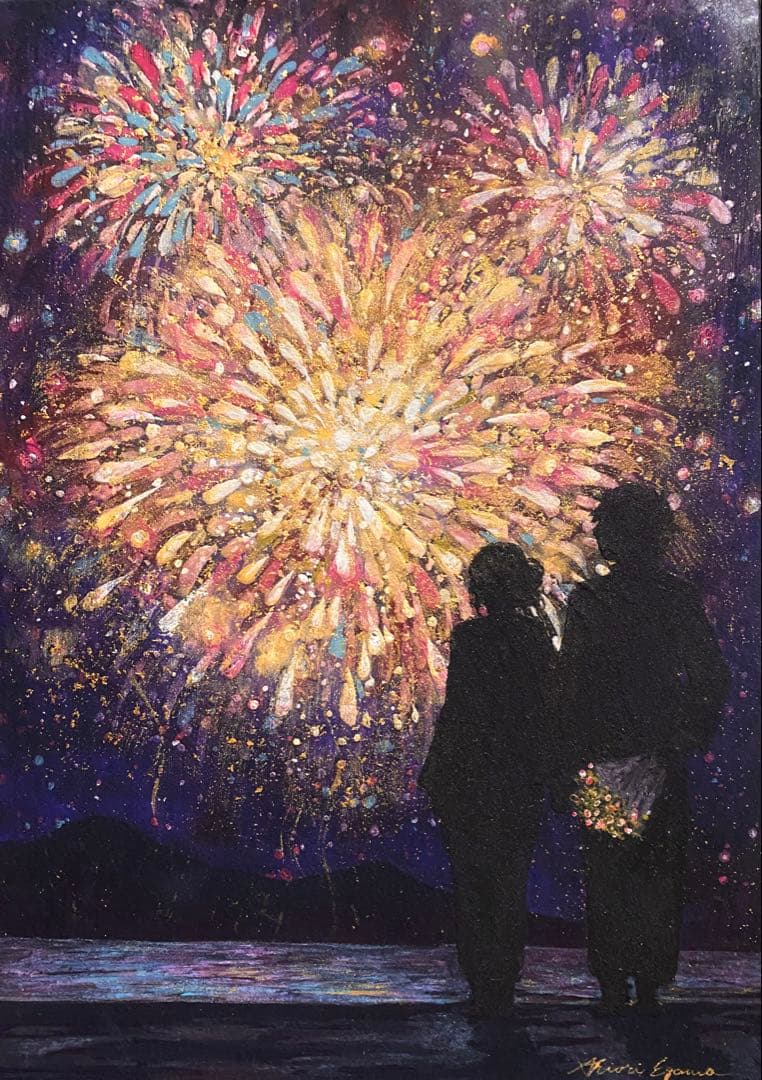 【原画・一点物】花火｜江川史織作|金箔使用｜日本画｜インテリア　アート