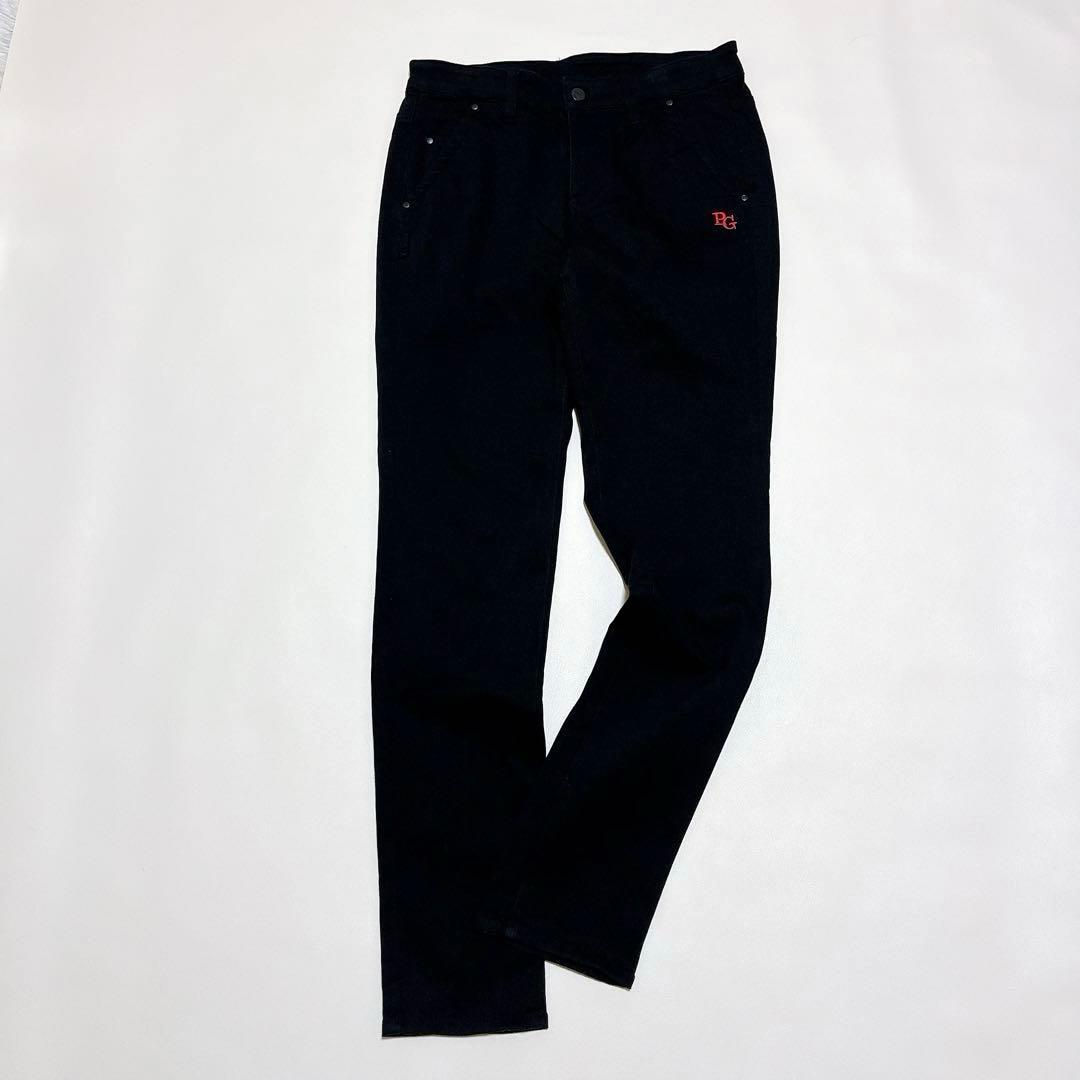 パーリーゲイツ ストレッチパンツ ブラックデニム 伸縮性 ワッペン レディース