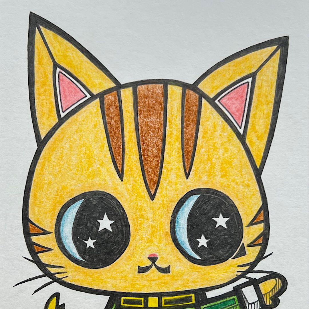 動物 原画 絵 手描き 癒し 猫 アート 一点物 額縁付『グリーン』