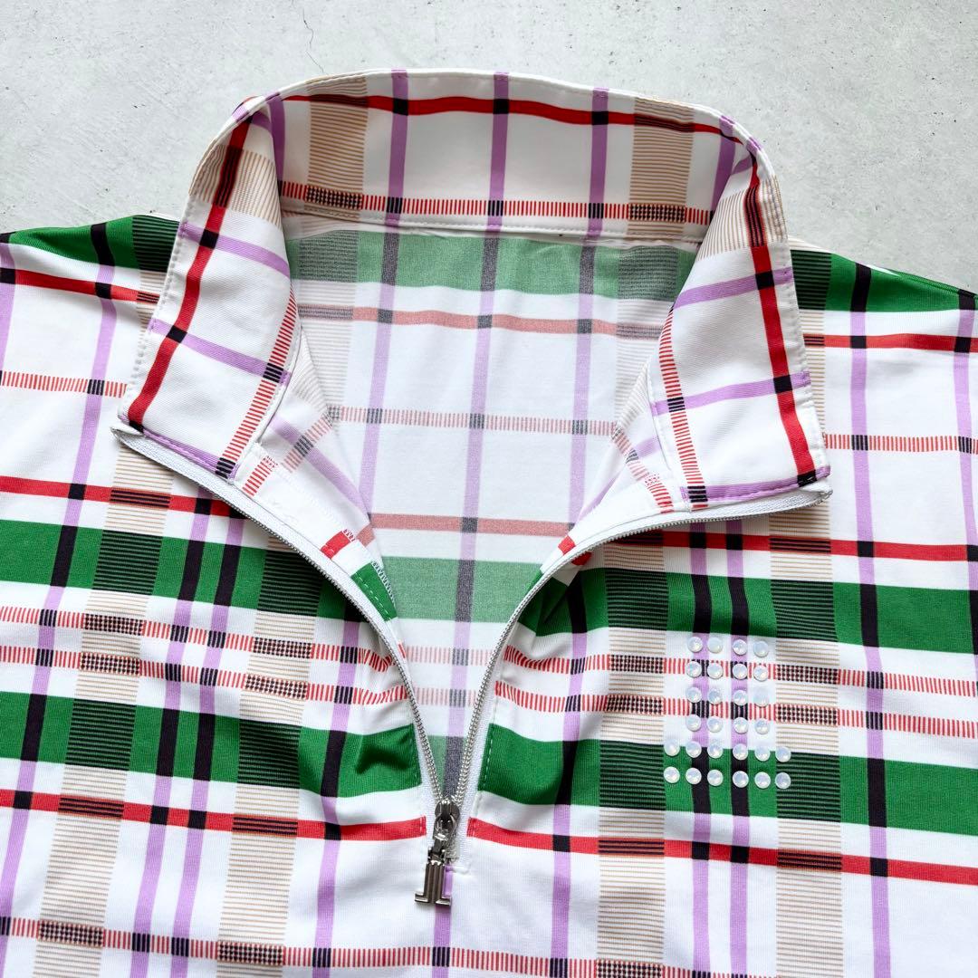 【美品】LANVIN SPORT ハイネックハーフジップシャツ タータンチェック