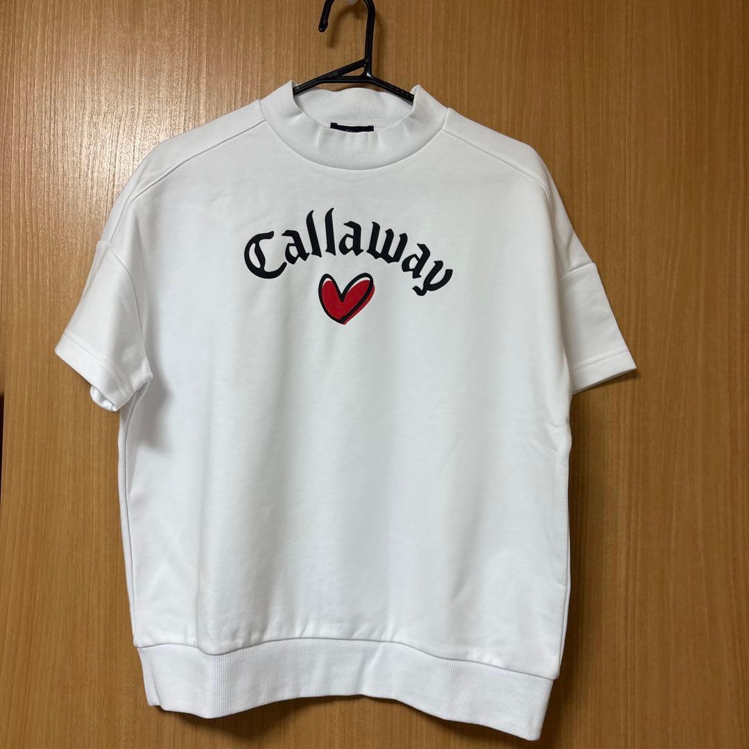 新品ラブキャロウェイゴルフ半袖スウェットレーナーL白Callawayモックネック