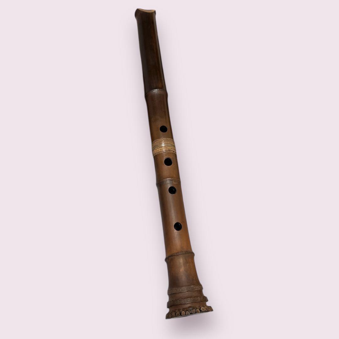 【美品】尺八 琴古流 一尺六寸管（田嶋撰・竹勇 銘）銀縁唄口