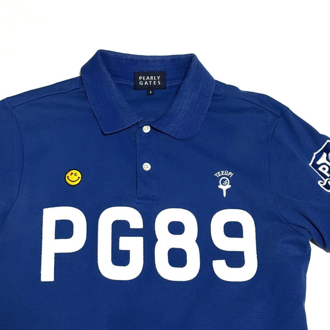 パーリーゲイツ ポロシャツ 青 PG89 日本製コットン半袖春夏ゴルフ
