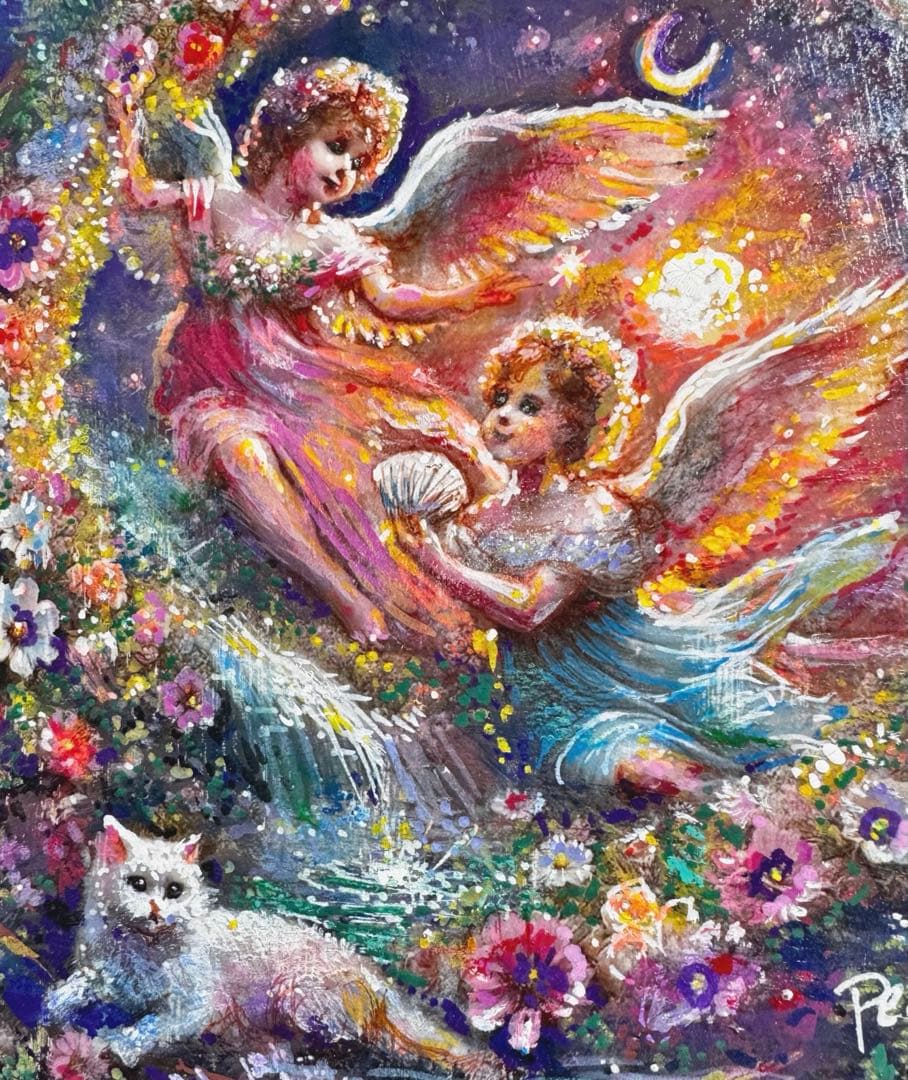 絵画原画《追憶の音色》　天使と黄昏の絵