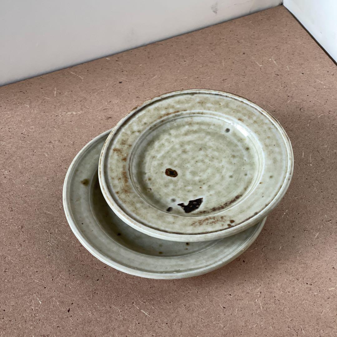 激レア　陶芸家市川孝作品　リム付小皿2枚セット