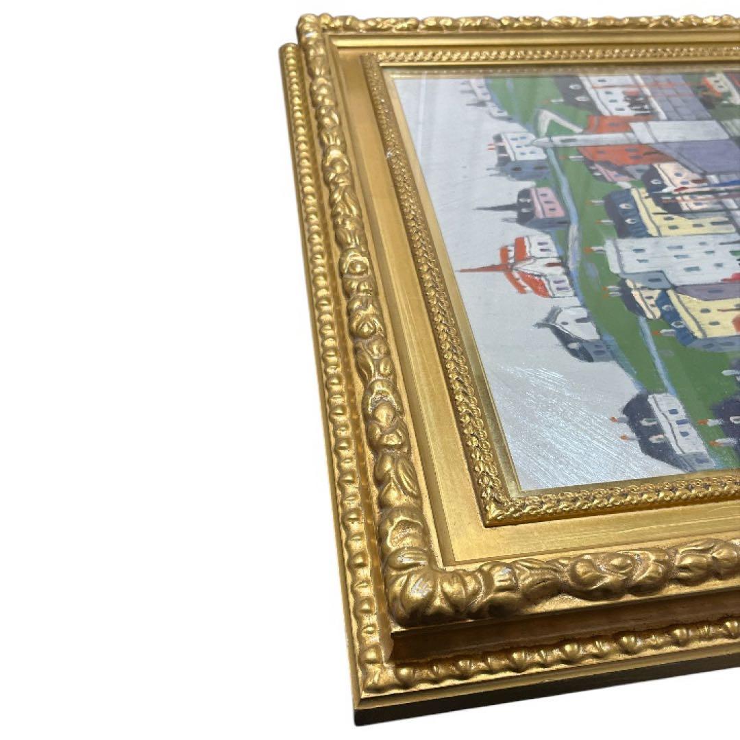 油絵 北欧 港 風景画 F10 額装 横73cm インテリア アート
