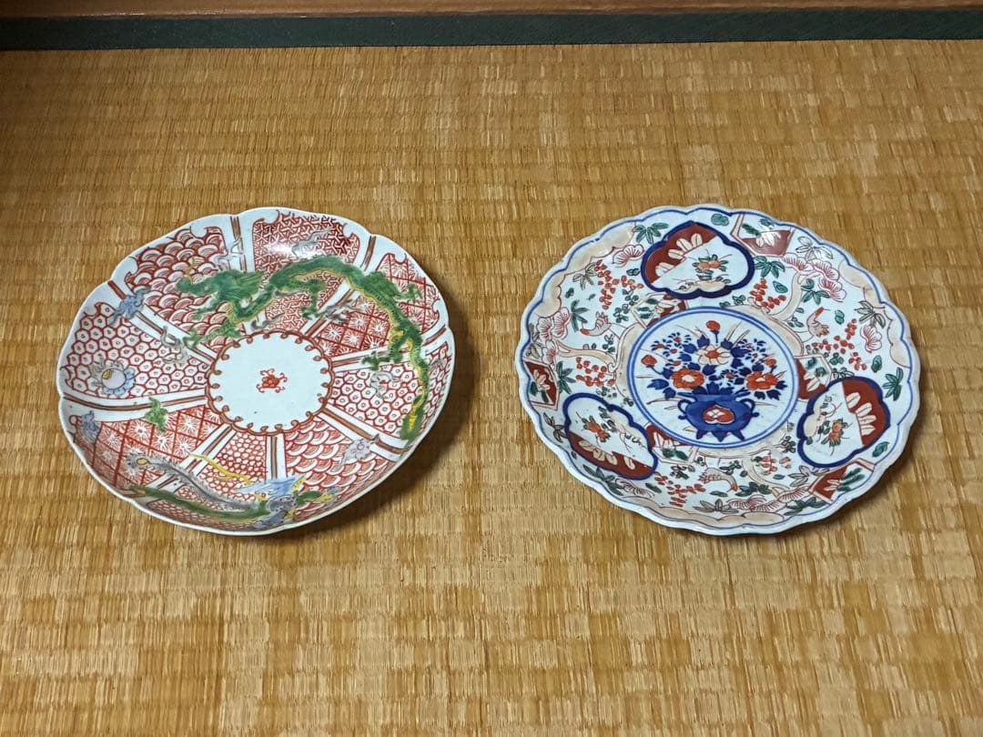 古伊万里 伊万里 龍紋 色絵 中皿 二枚 まとめて 時代物