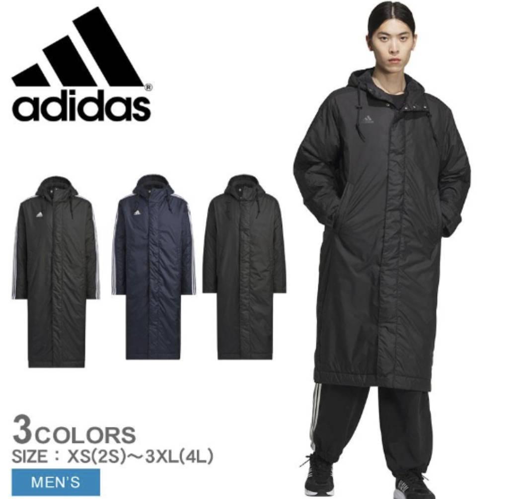 adidas ベンチコート XL フード付きコート　アディダス　ネイビー　ロング
