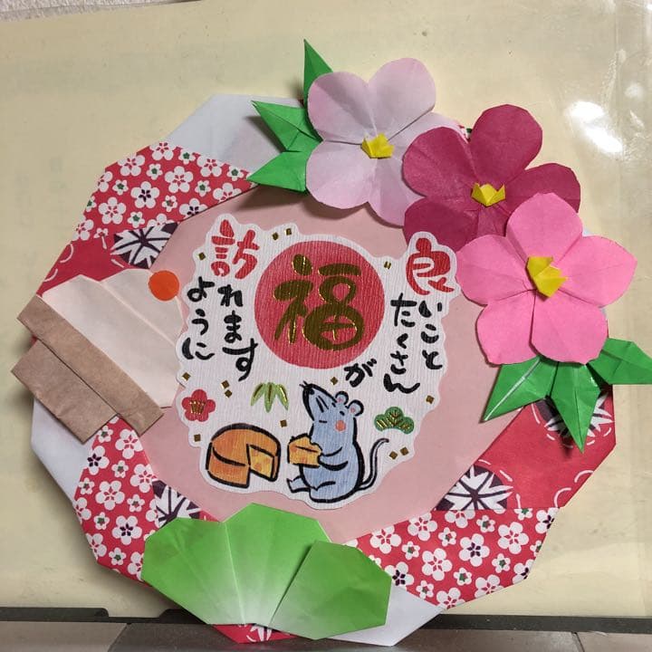 お正月リース　鏡餅　折り紙