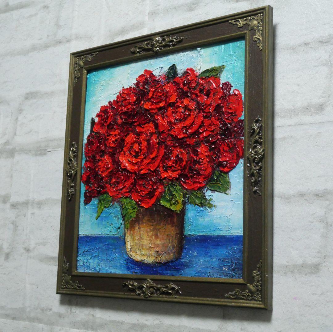 油絵 油彩 油彩画 絵 絵画【赤い薔薇】