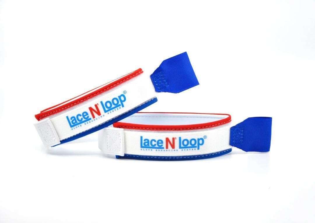 LaceNLoopレースンループ紐式グローブ用ストラップ 2個セット-黒と赤青白