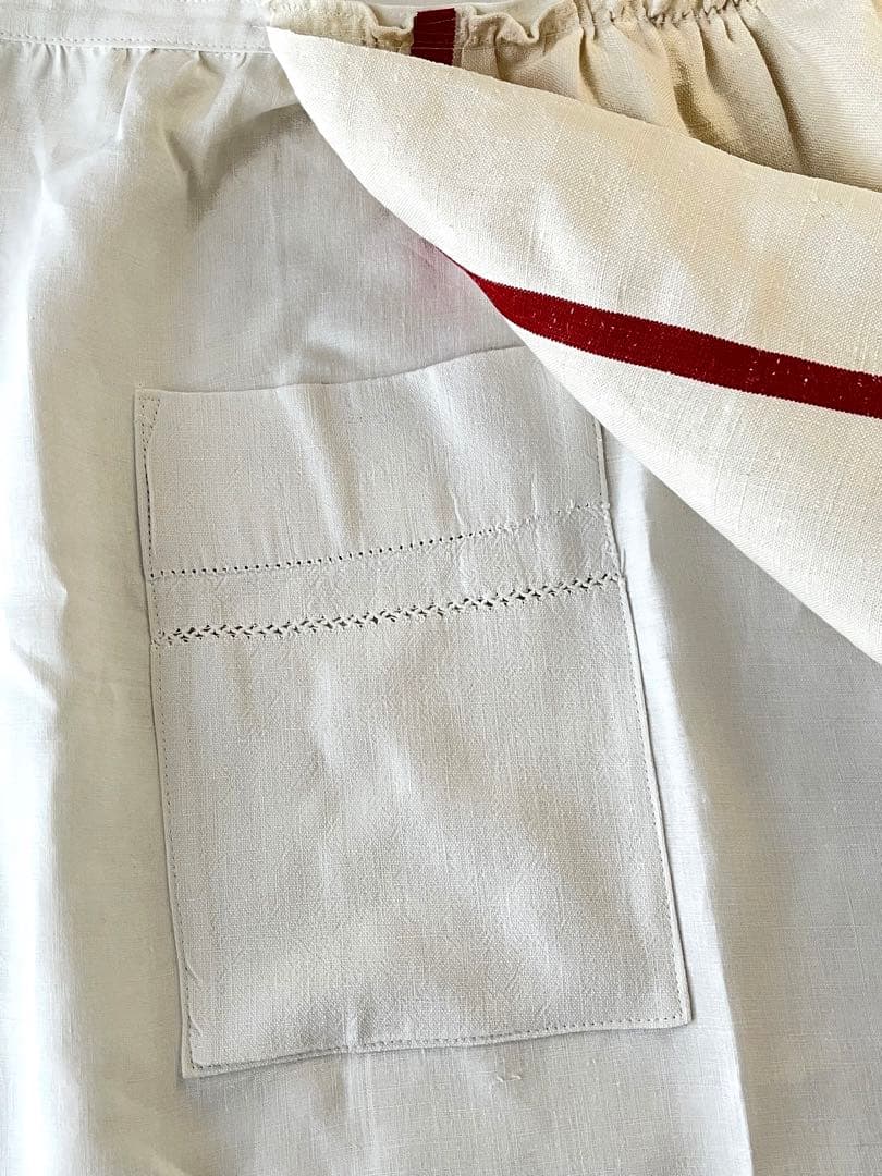【美品】フランスアンティーク 赤ライン ギャルソンエプロン[349.1792]