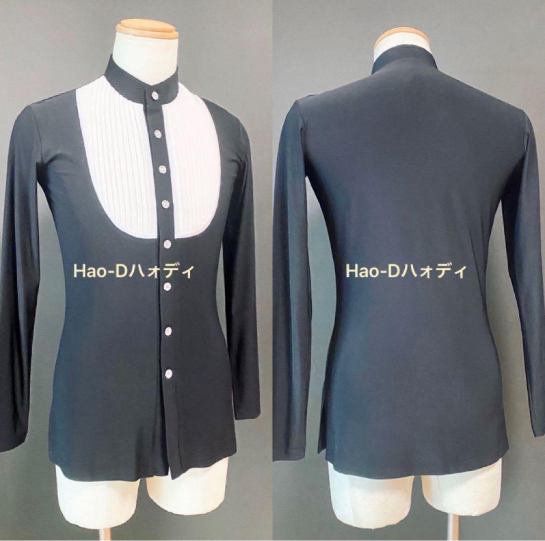 社交ダンス★ラテン★メンズ★新品★シャツ★白黒★イカ胸★S