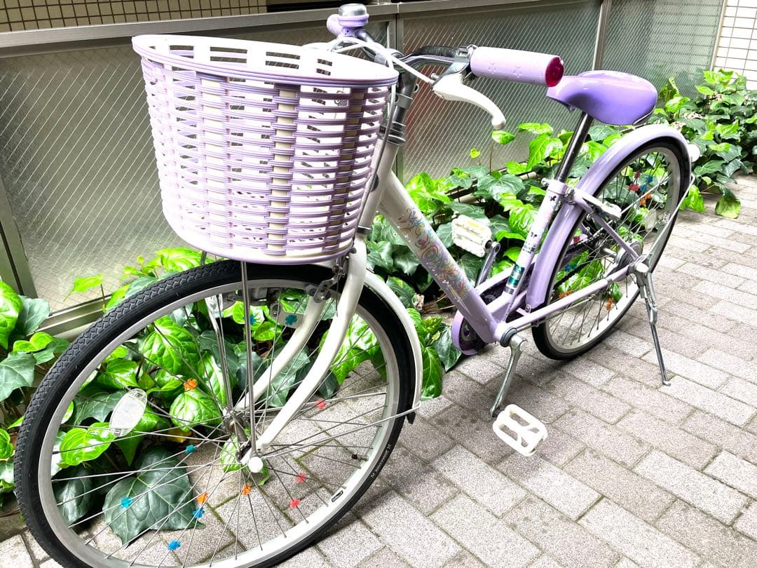 ブリヂストン子供用自転車 パープル 花柄 バスケット付き