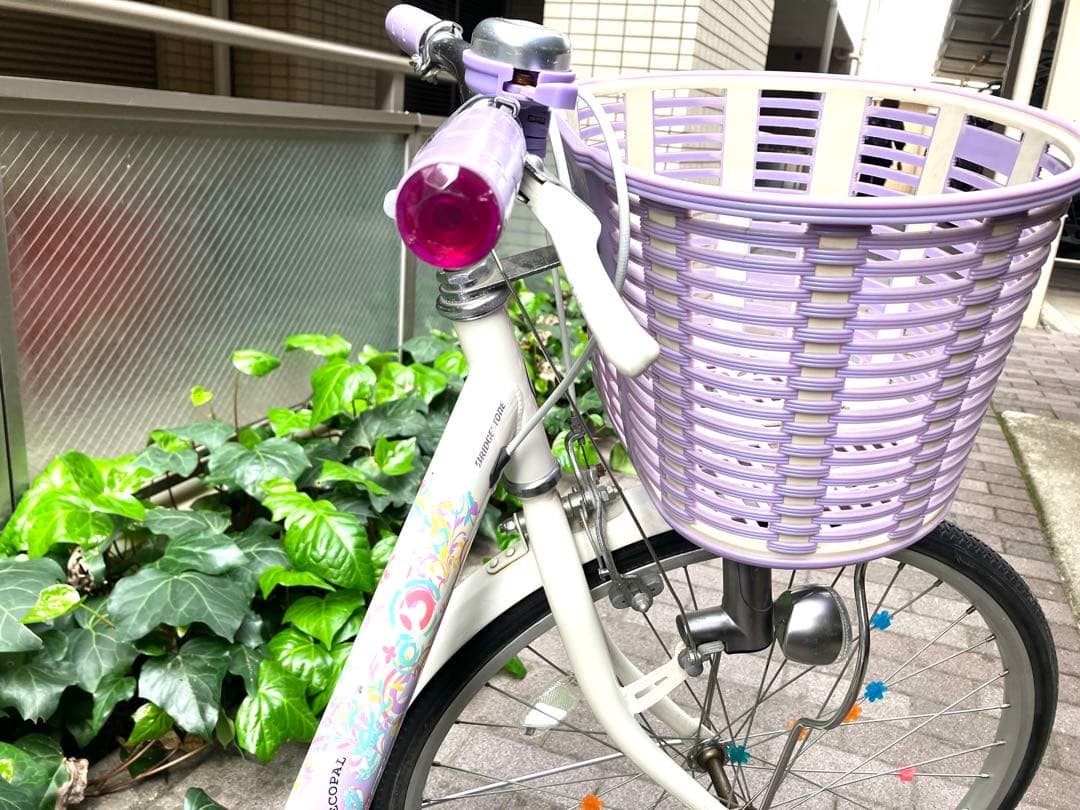 ブリヂストン子供用自転車 パープル 花柄 バスケット付き