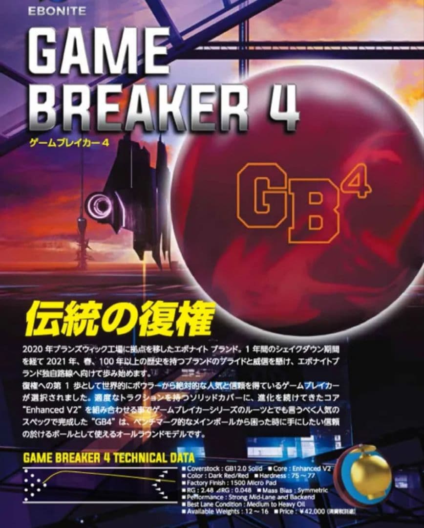 エボナイト GB4 ボウリング 15P ゲームブレイカー4　全プラグ済
