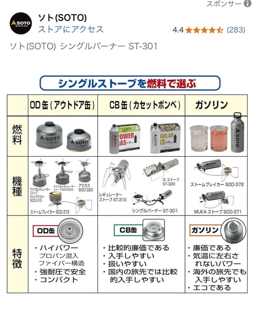 SOTO ST-301 シングルバーナーコンロ
