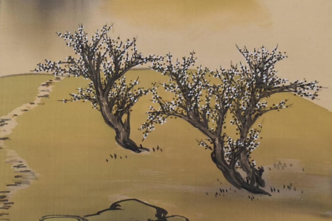 【真作】江坡/田家早梅図/山水梅花図/掛軸/名家伝来/AA-918