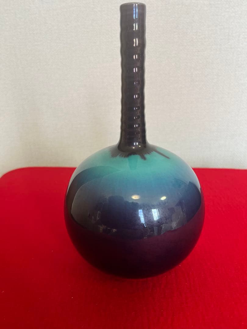 人間国宝  九谷焼  徳田八十吉（正彦銘） 彩釉 花入 T305 鶴首 花瓶