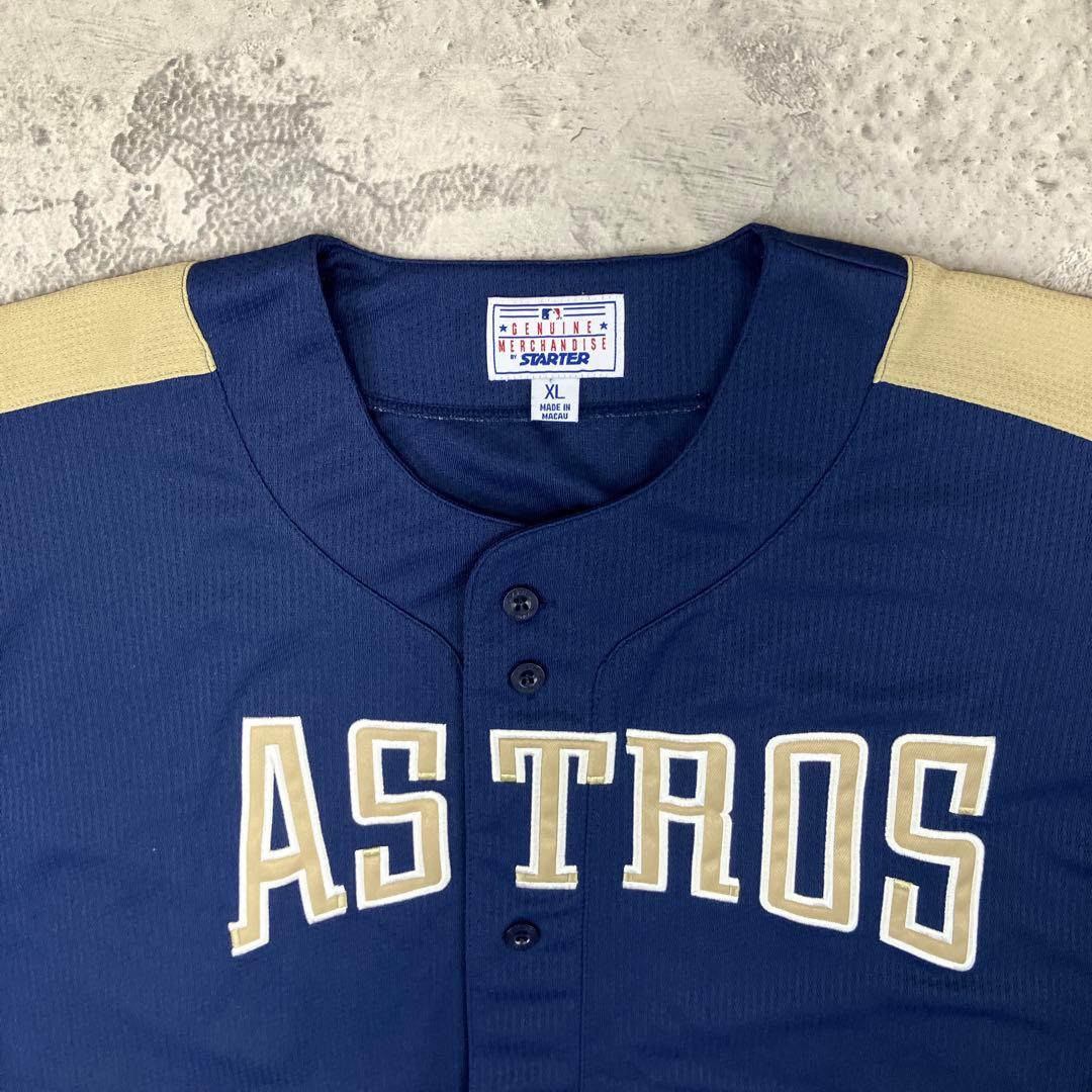 90s MLB アストロズ ベースボールシャツ スターター 古着 刺繍 紺 XL