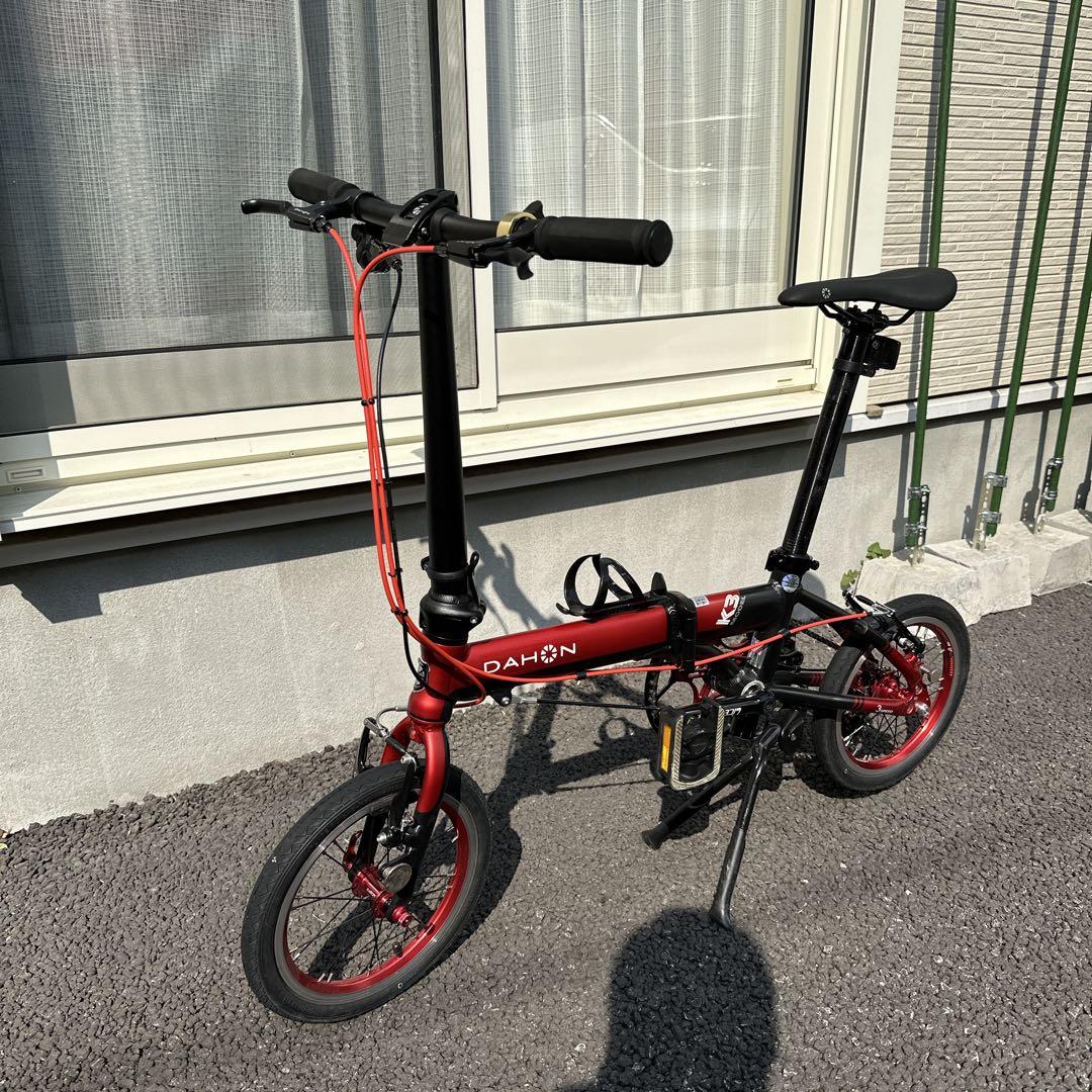 DAHON K3 赤黒カラー 純正ハンドグリップ　ライト付き