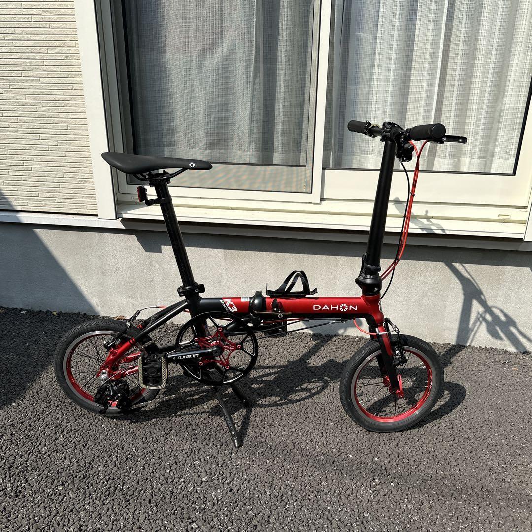 DAHON K3 赤黒カラー 純正ハンドグリップ　ライト付き