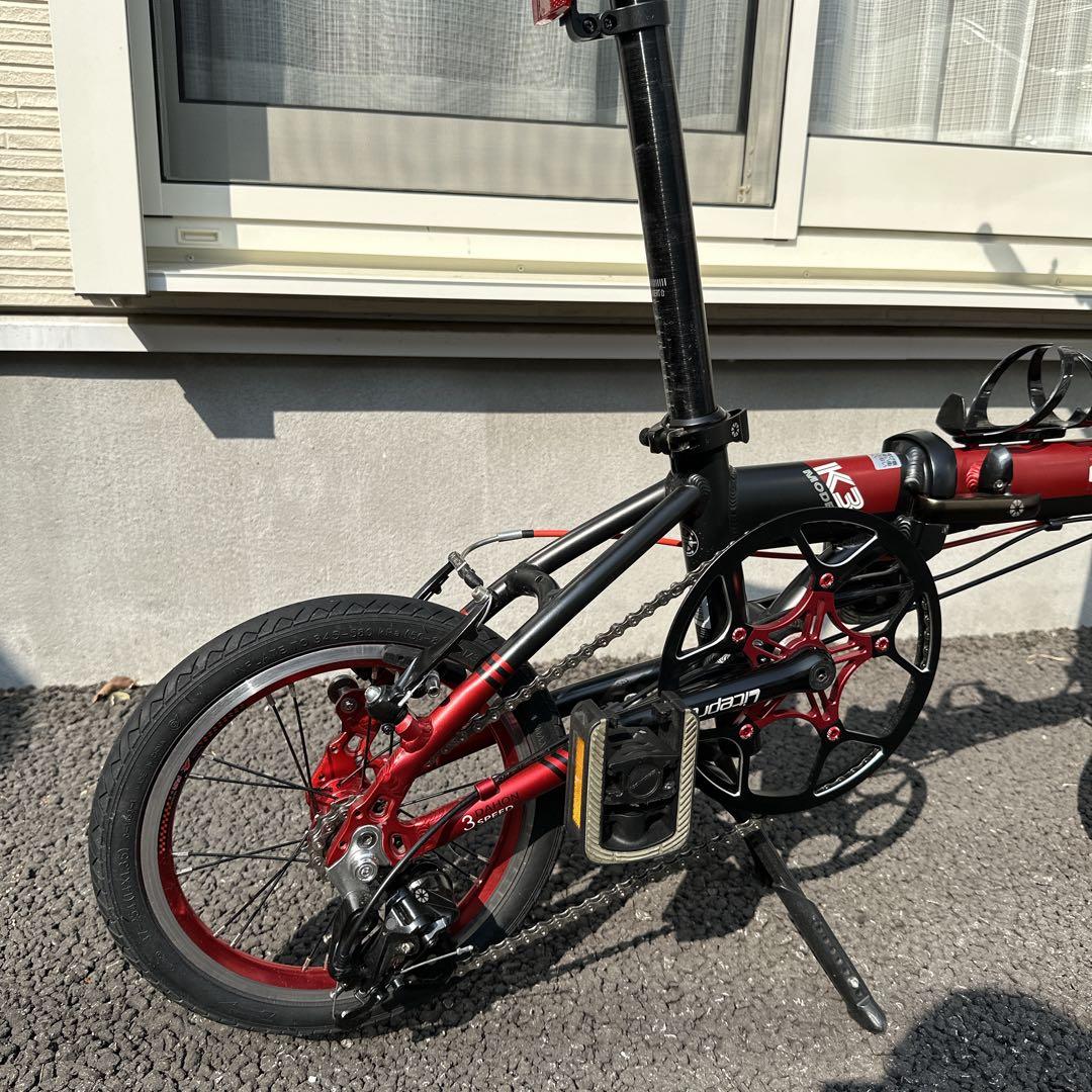 DAHON K3 赤黒カラー 純正ハンドグリップ　ライト付き