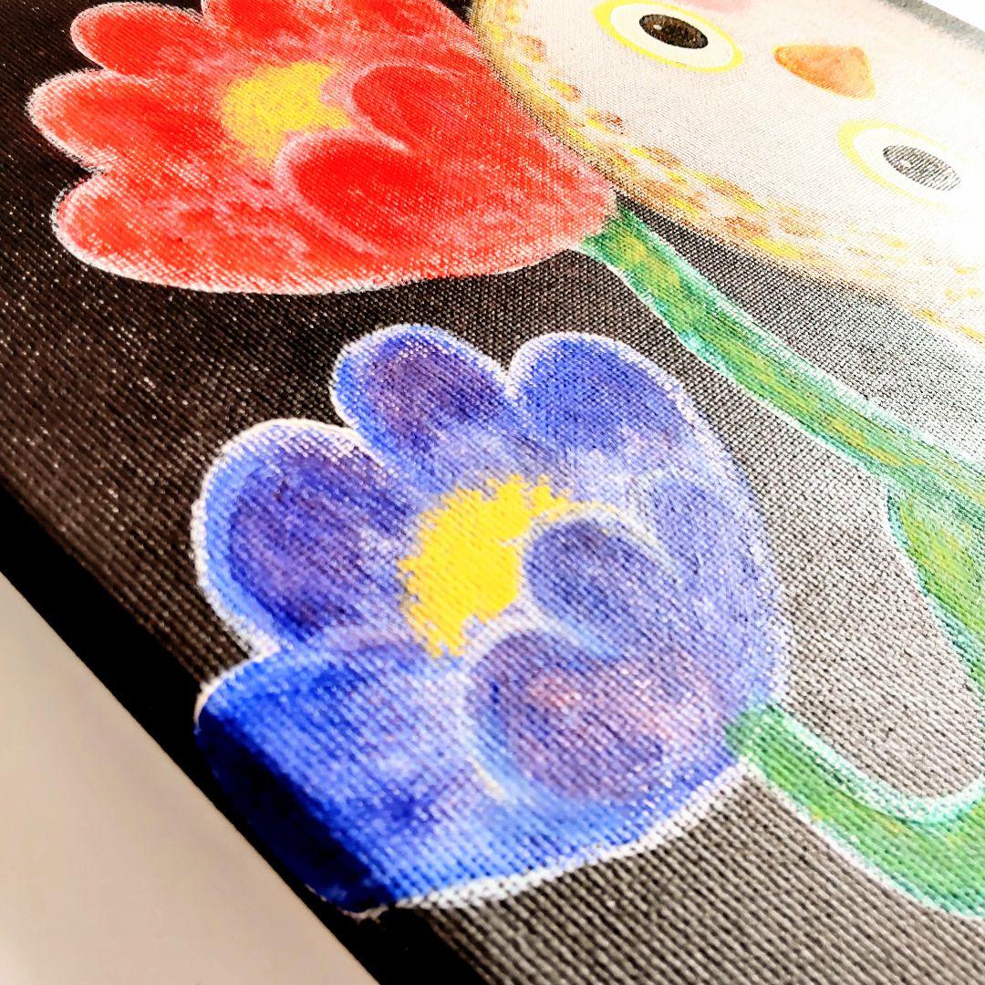 原画『かもね』フクロウ 花 幸せ キャンバス 手描き オリジナル 一点もの