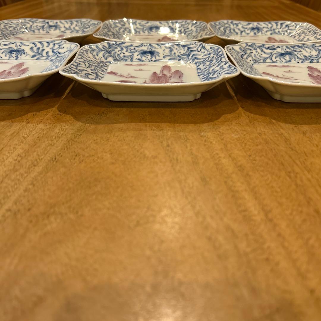 有田焼　寿栄造　絵付花形皿　五枚