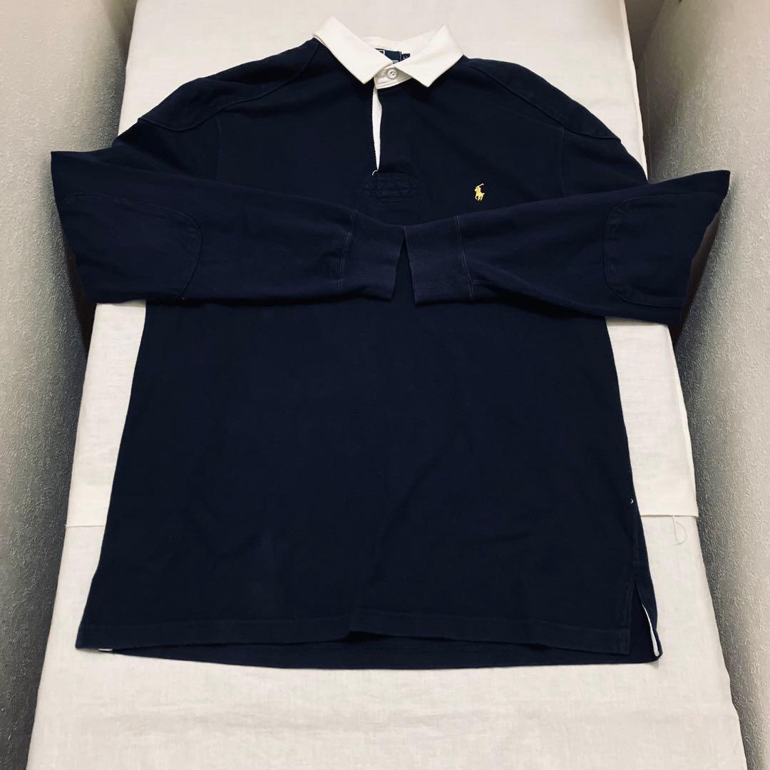 polo ralph laurenラガーシャツ ネイビー エルボーパッチ 長袖