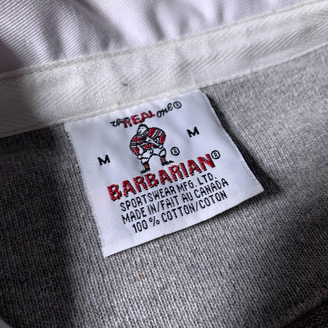 美品 BARBARIAN ラガーシャツ 長袖 ポロシャツ グレー 無地 カナダ製