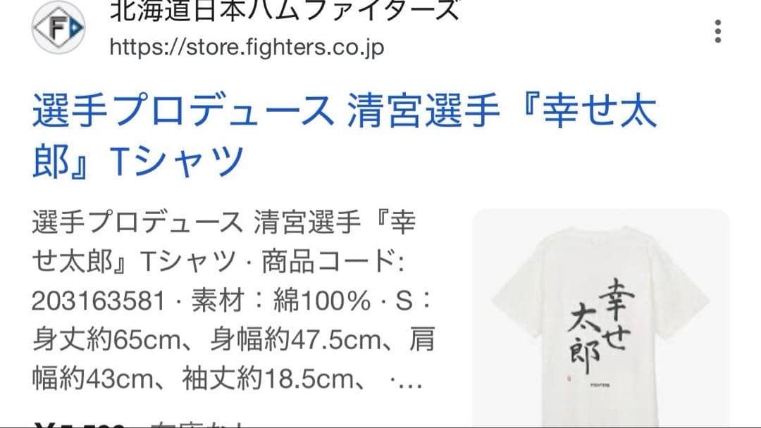 ファイターズ清宮幸太郎選手プロデュースTシャツ　Lサイズ