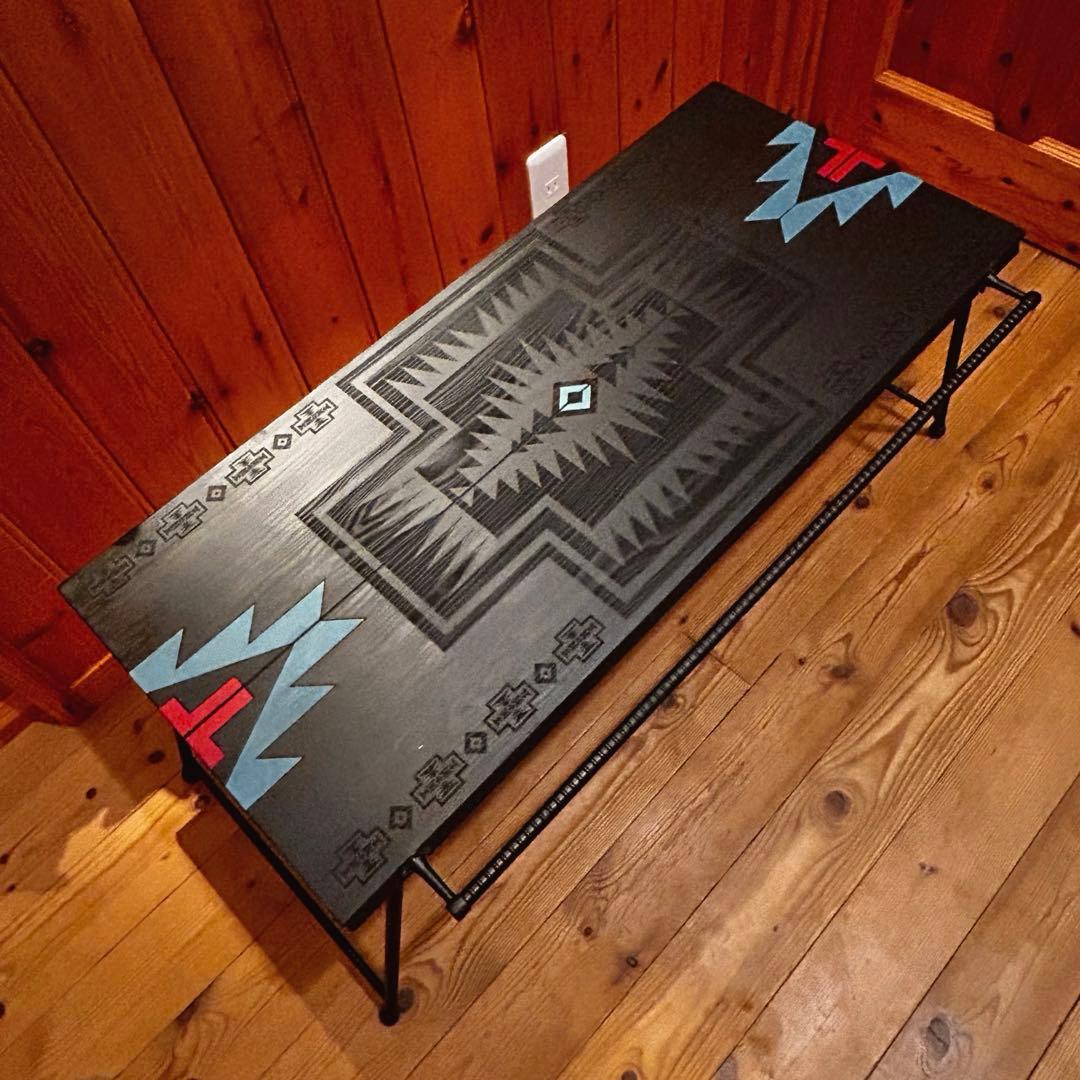 No.562 アイアンローテーブル オルテガテーブル　ネイティブ柄