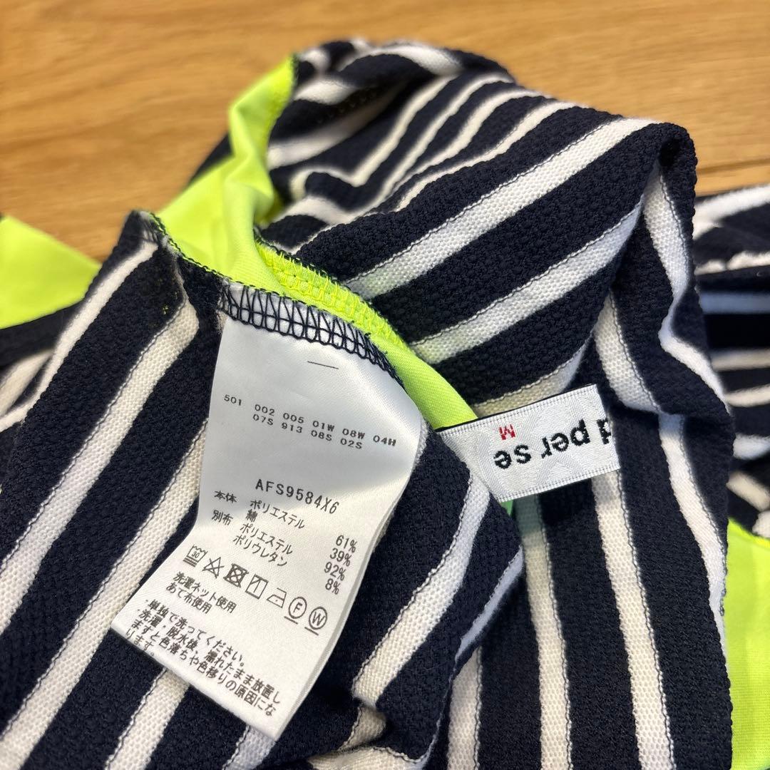 and per se★オシャレなビッグロゴ ボーダー柄モックネックシャツ★M