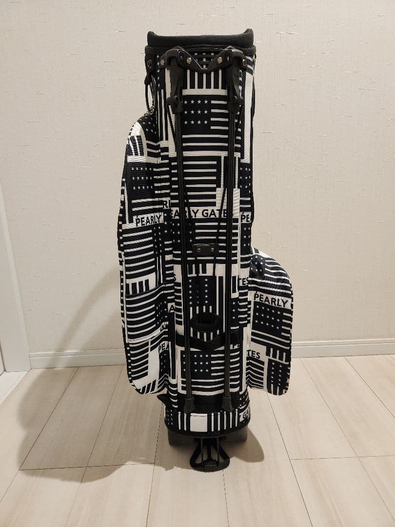 【美品】PEARLY GATES　星条旗総柄キャディバッグ 黒 スタンドタイプ